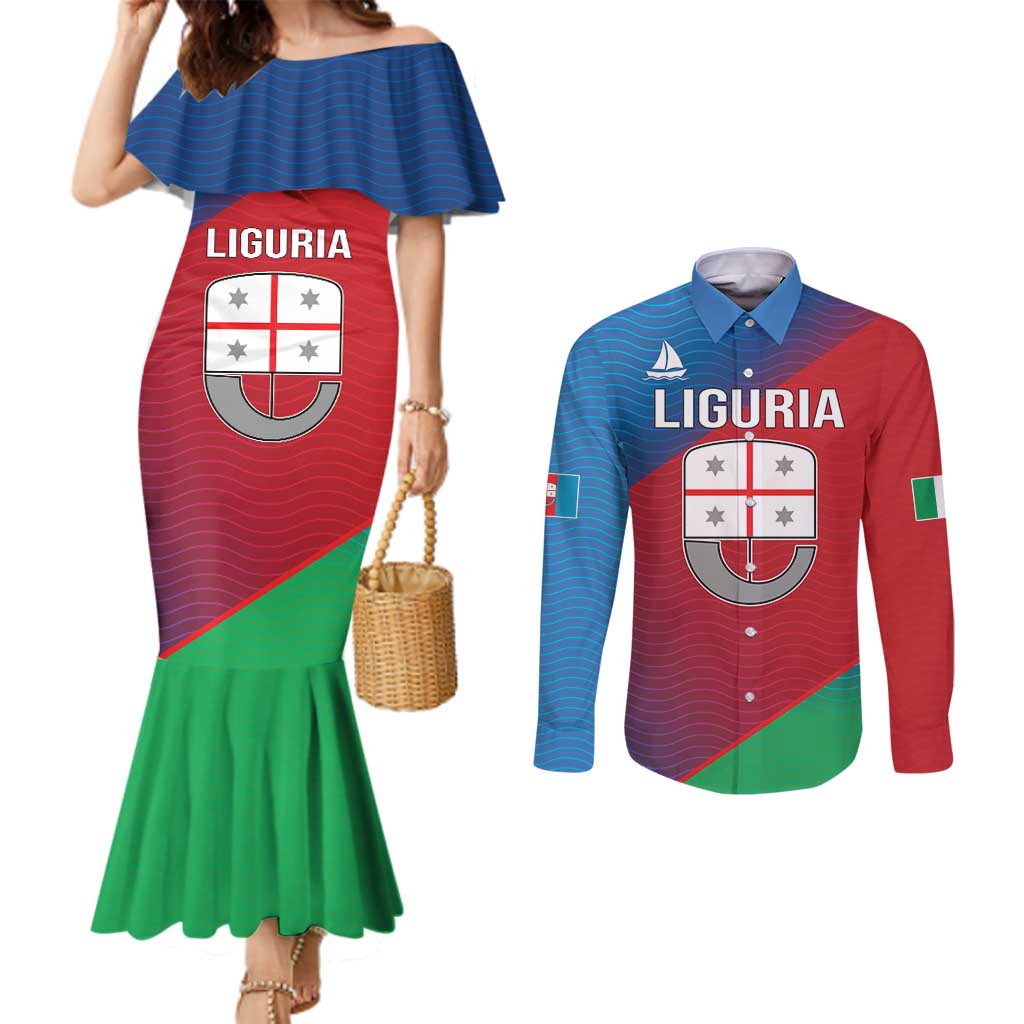 Italy Liguria Couples Matching Mermaid Dress and Long Sleeve Button Shirt Emblem With Flag Style LT19