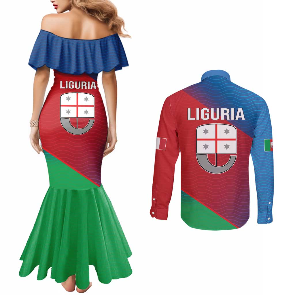 Italy Liguria Couples Matching Mermaid Dress and Long Sleeve Button Shirt Emblem With Flag Style LT19