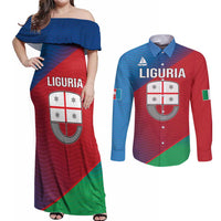 Italy Liguria Couples Matching Off Shoulder Maxi Dress and Long Sleeve Button Shirt Emblem With Flag Style LT19