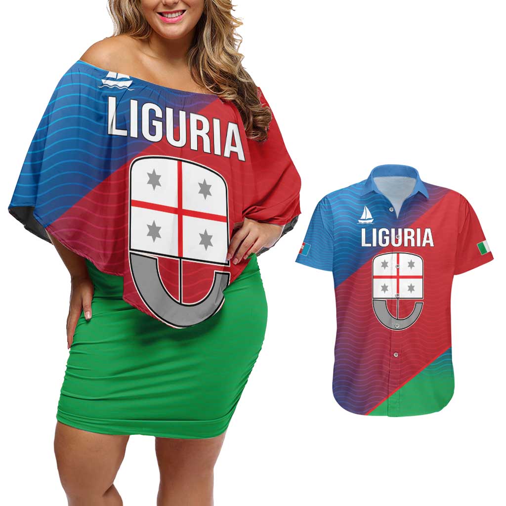 Italy Liguria Couples Matching Off Shoulder Short Dress and Hawaiian Shirt Emblem With Flag Style LT19