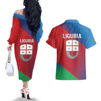 Italy Liguria Couples Matching Off The Shoulder Long Sleeve Dress and Hawaiian Shirt Emblem With Flag Style LT19