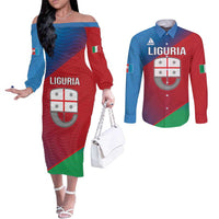 Italy Liguria Couples Matching Off The Shoulder Long Sleeve Dress and Long Sleeve Button Shirt Emblem With Flag Style LT19