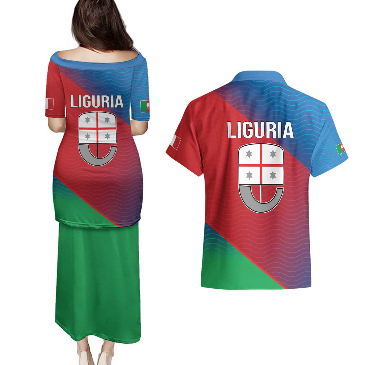 Italy Liguria Couples Matching Puletasi and Hawaiian Shirt Emblem With Flag Style LT19