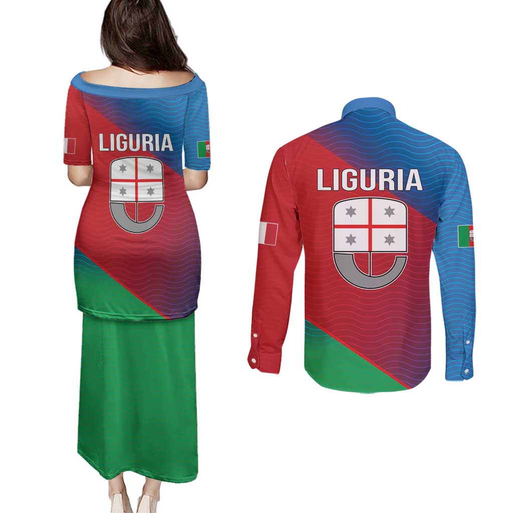 Italy Liguria Couples Matching Puletasi and Long Sleeve Button Shirt Emblem With Flag Style LT19