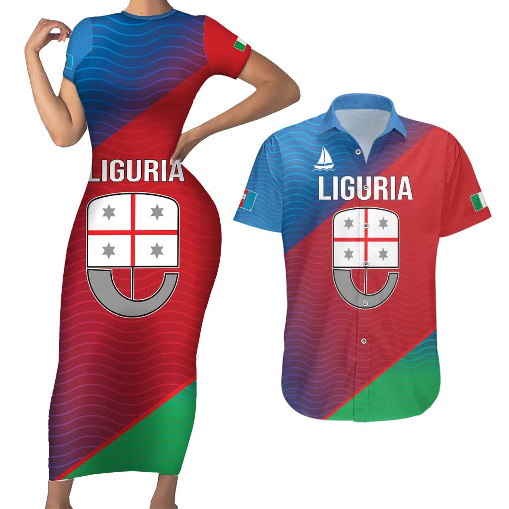 Italy Liguria Couples Matching Short Sleeve Bodycon Dress and Hawaiian Shirt Emblem With Flag Style LT19