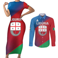 Italy Liguria Couples Matching Short Sleeve Bodycon Dress and Long Sleeve Button Shirt Emblem With Flag Style LT19