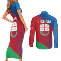 Italy Liguria Couples Matching Short Sleeve Bodycon Dress and Long Sleeve Button Shirt Emblem With Flag Style LT19