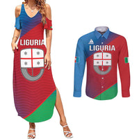 Italy Liguria Couples Matching Summer Maxi Dress and Long Sleeve Button Shirt Emblem With Flag Style LT19