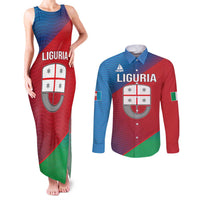 Italy Liguria Couples Matching Tank Maxi Dress and Long Sleeve Button Shirt Emblem With Flag Style LT19