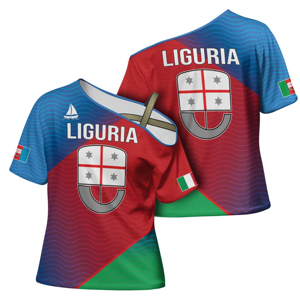 Italy Liguria Cross Shoulder Shirt Emblem With Flag Style - Wonder Print Shop