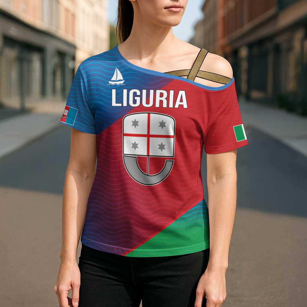 Italy Liguria Cross Shoulder Shirt Emblem With Flag Style - Wonder Print Shop