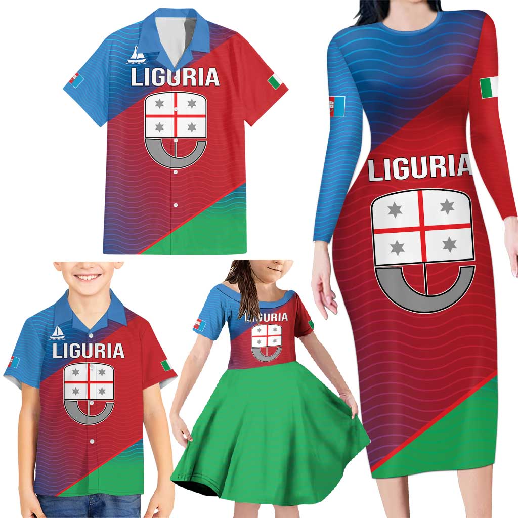 Italy Liguria Family Matching Long Sleeve Bodycon Dress and Hawaiian Shirt Emblem With Flag Style LT19