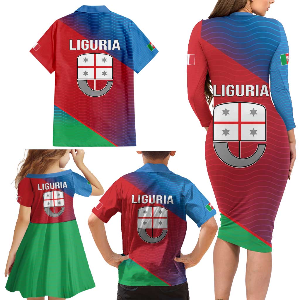Italy Liguria Family Matching Long Sleeve Bodycon Dress and Hawaiian Shirt Emblem With Flag Style LT19