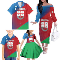Italy Liguria Family Matching Off The Shoulder Long Sleeve Dress and Hawaiian Shirt Emblem With Flag Style LT19