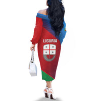 Italy Liguria Family Matching Off The Shoulder Long Sleeve Dress and Hawaiian Shirt Emblem With Flag Style LT19
