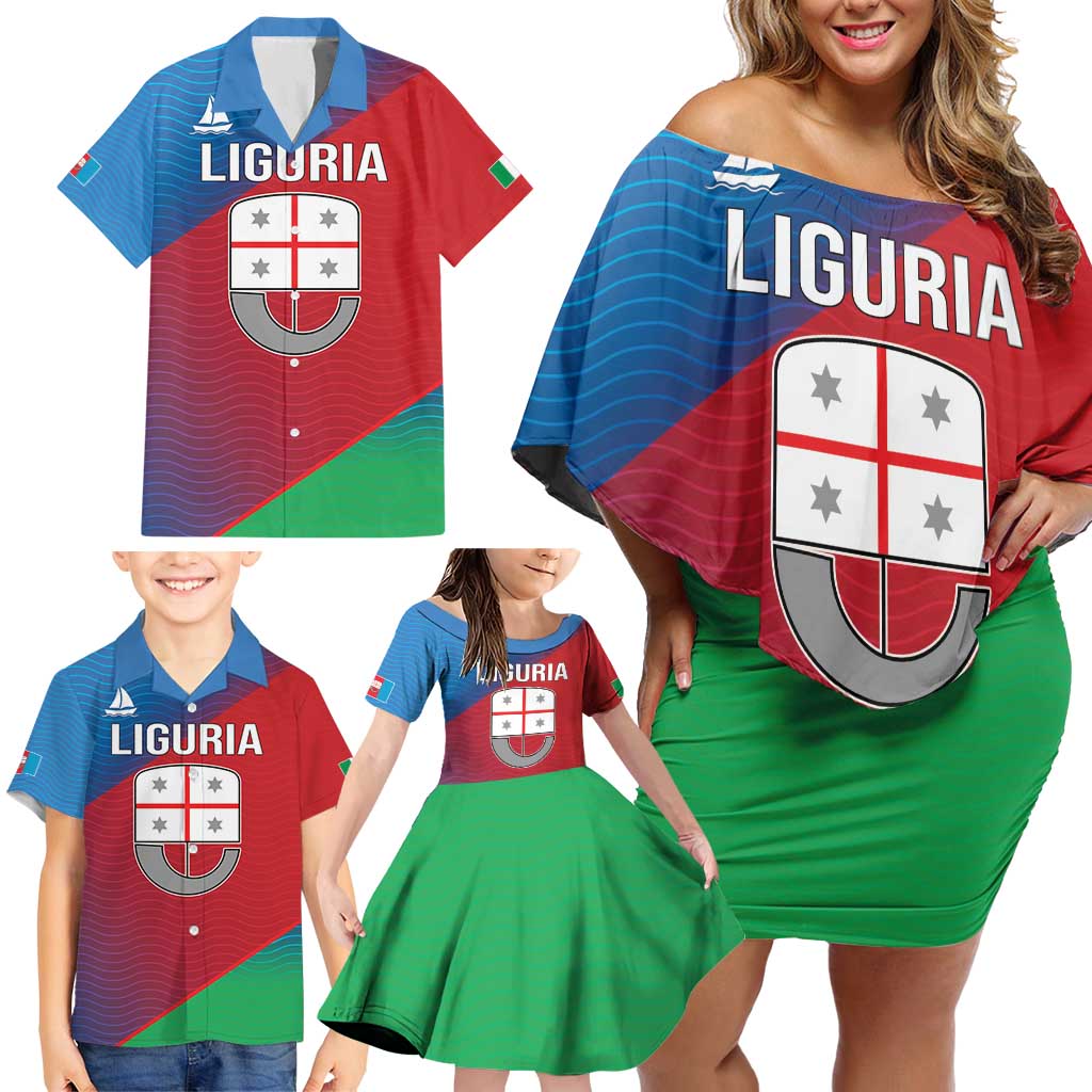 Italy Liguria Family Matching Off Shoulder Short Dress and Hawaiian Shirt Emblem With Flag Style LT19