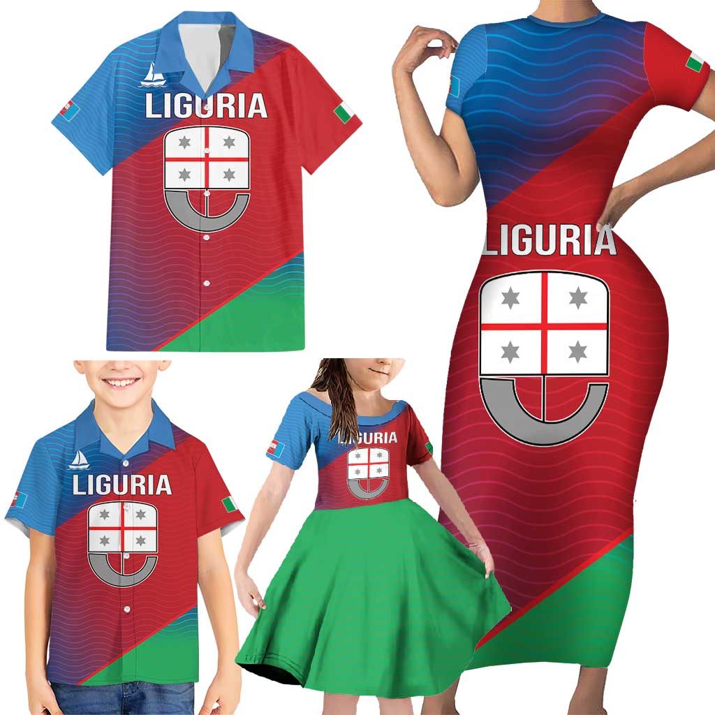 Italy Liguria Family Matching Short Sleeve Bodycon Dress and Hawaiian Shirt Emblem With Flag Style LT19