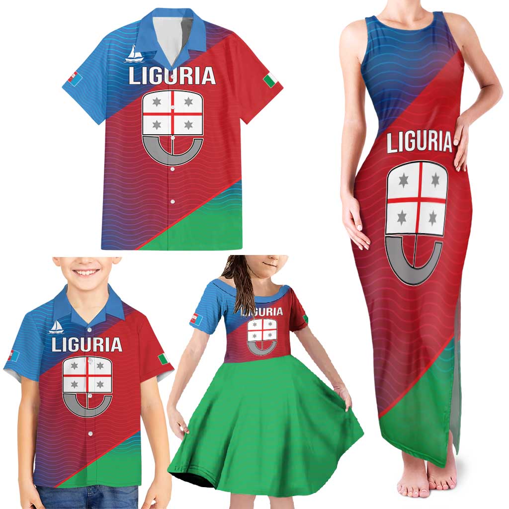 Italy Liguria Family Matching Tank Maxi Dress and Hawaiian Shirt Emblem With Flag Style LT19