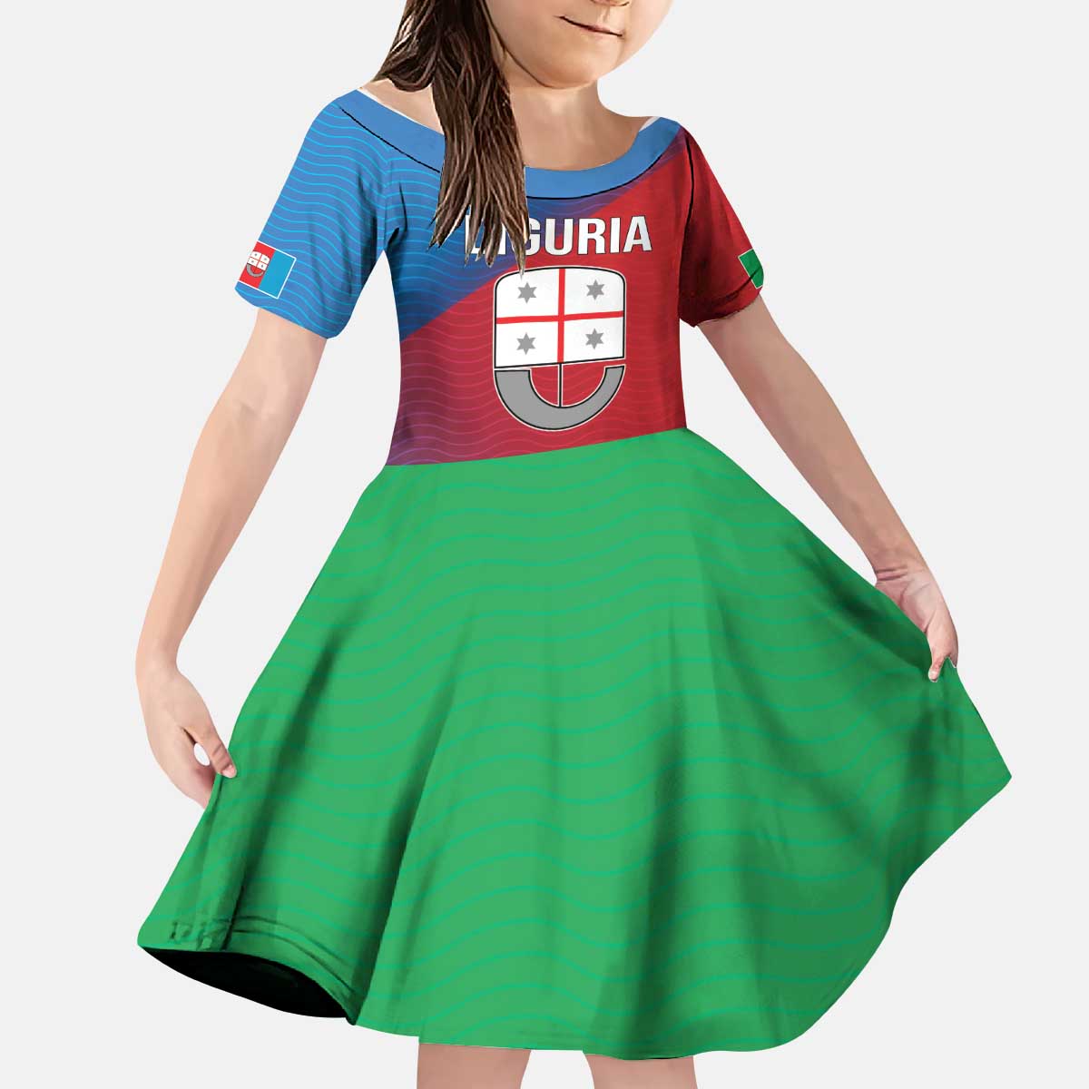 Italy Liguria Kid Short Sleeve Dress Emblem With Flag Style LT19