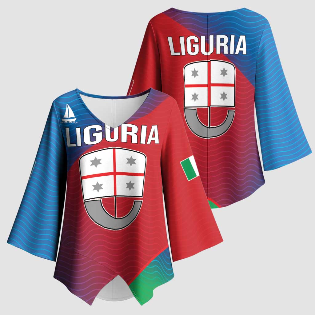 Italy Liguria Kimono Sleeve Blouse Emblem With Flag Style - Wonder Print Shop