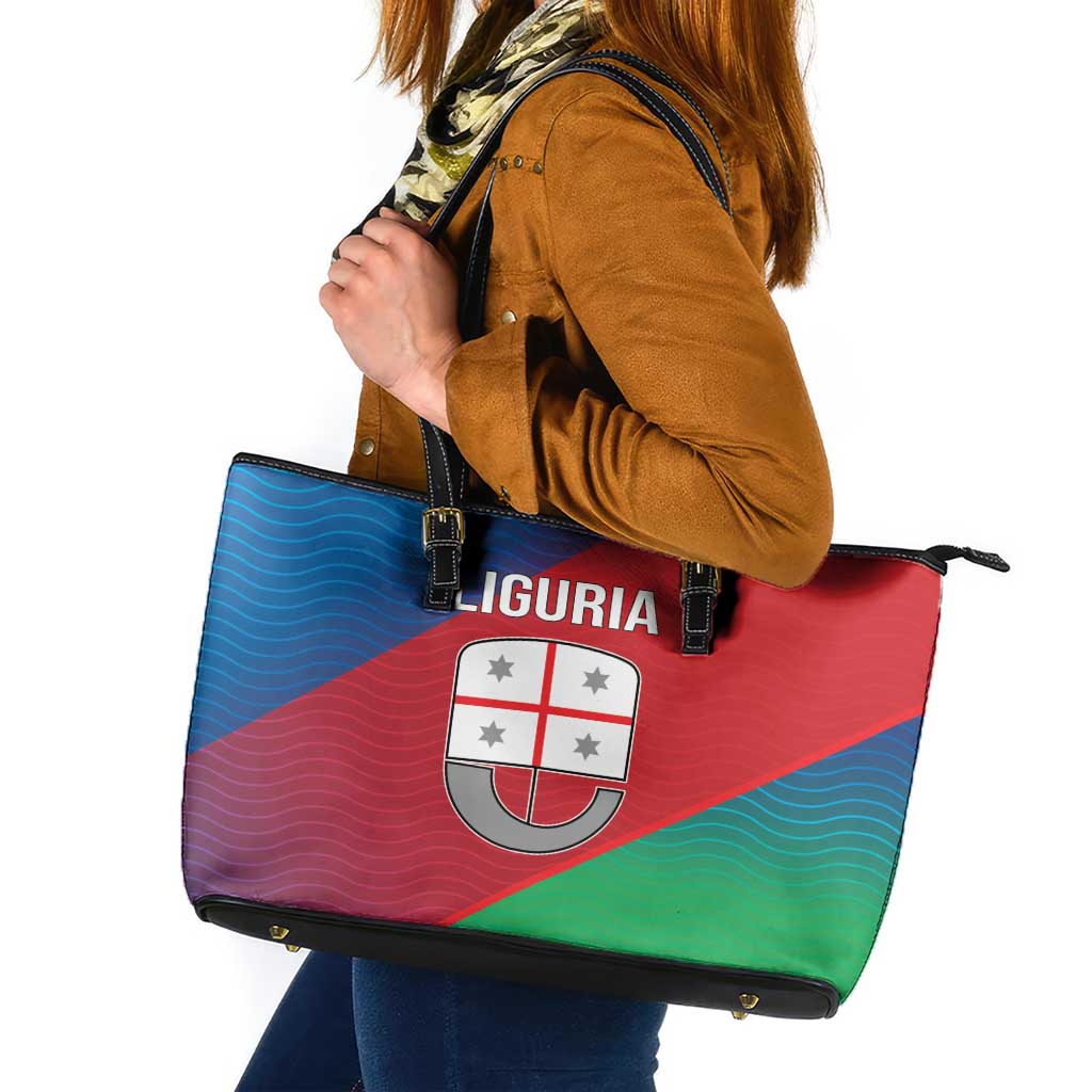Italy Liguria Leather Tote Bag Emblem With Flag Style - Wonder Print Shop