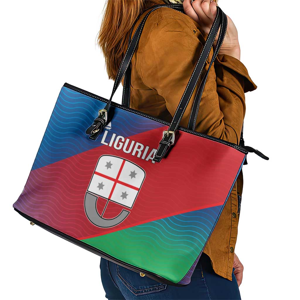 Italy Liguria Leather Tote Bag Emblem With Flag Style - Wonder Print Shop