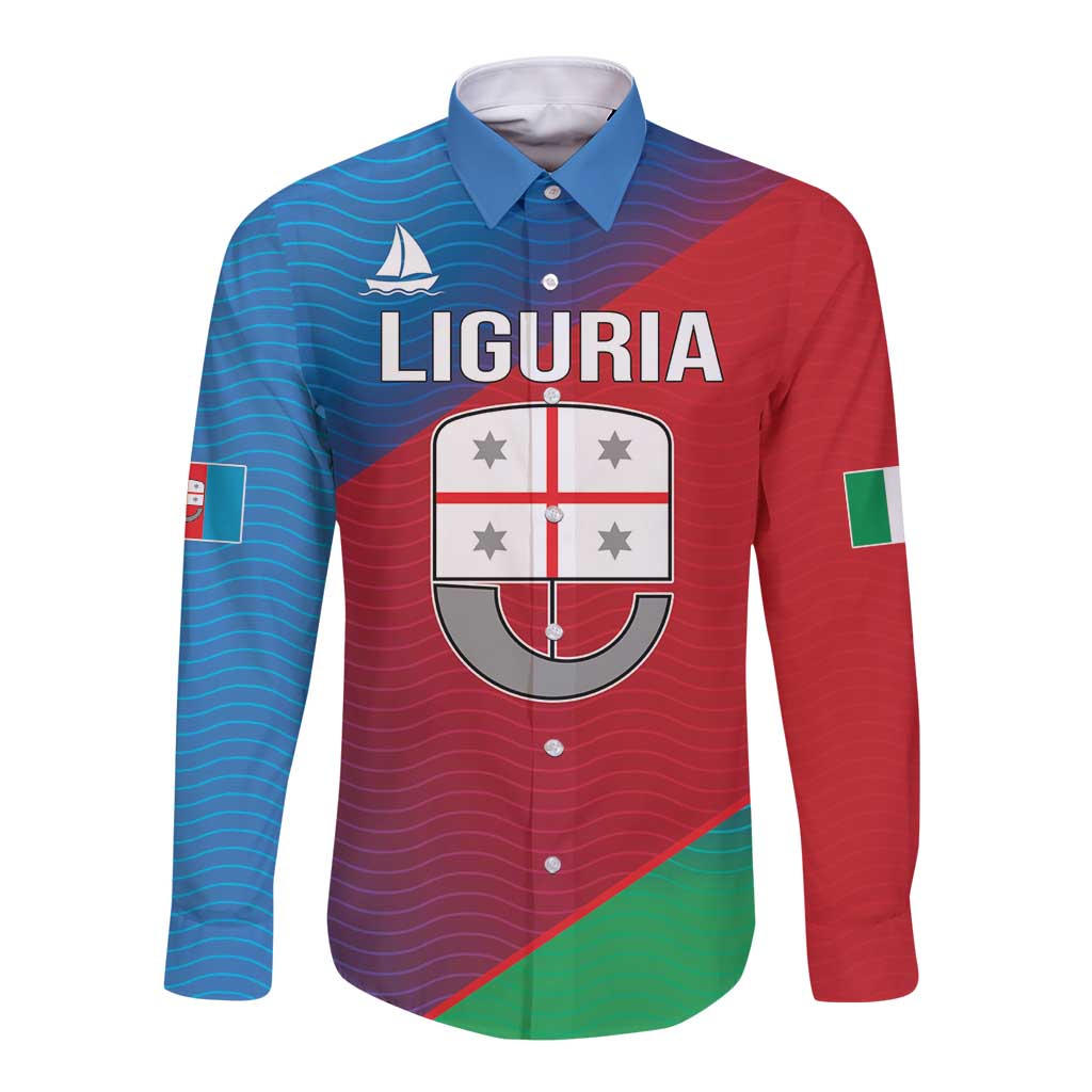 Italy Liguria Long Sleeve Button Shirt Emblem With Flag Style LT19