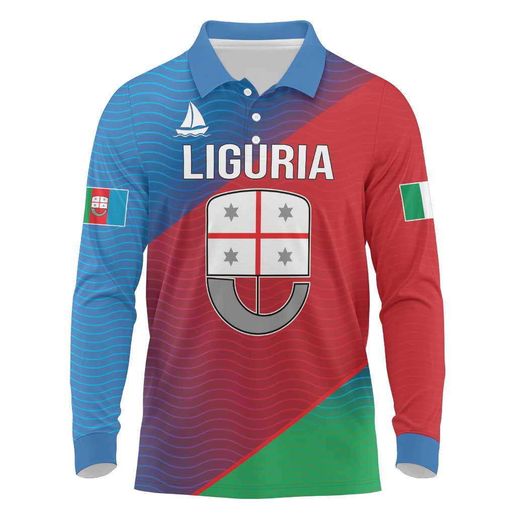 Italy Liguria Long Sleeve Polo Shirt Emblem With Flag Style LT19