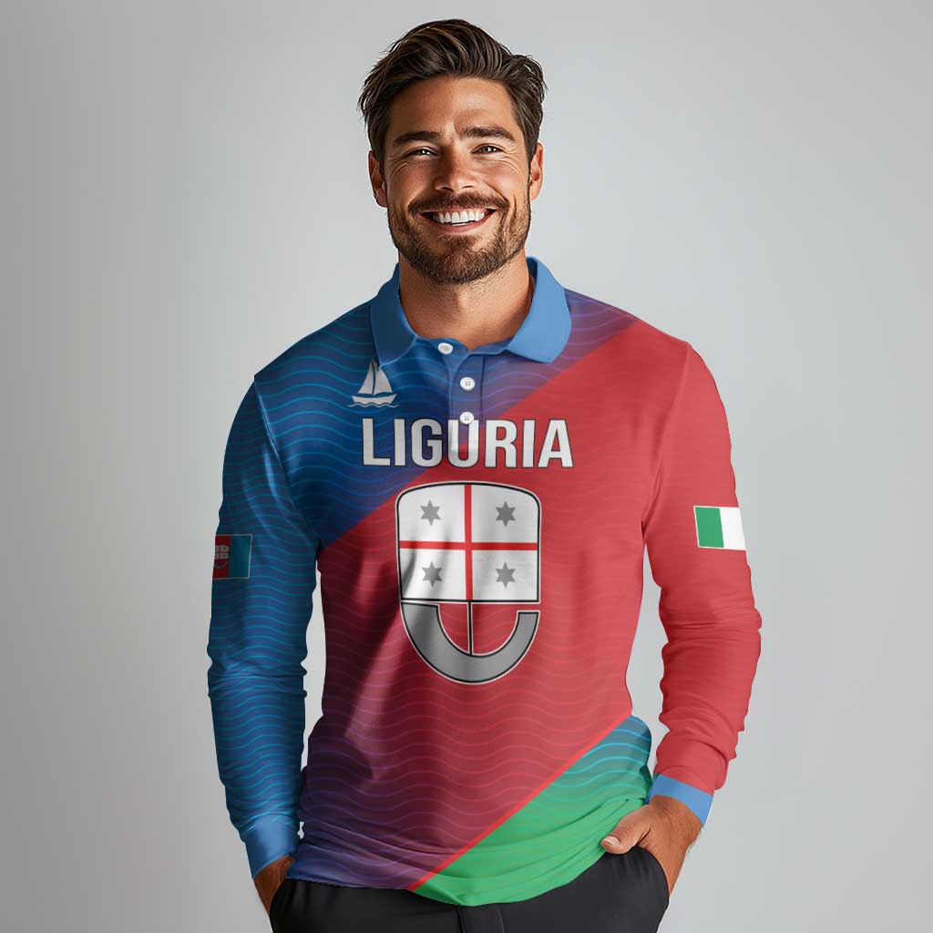 Italy Liguria Long Sleeve Polo Shirt Emblem With Flag Style LT19