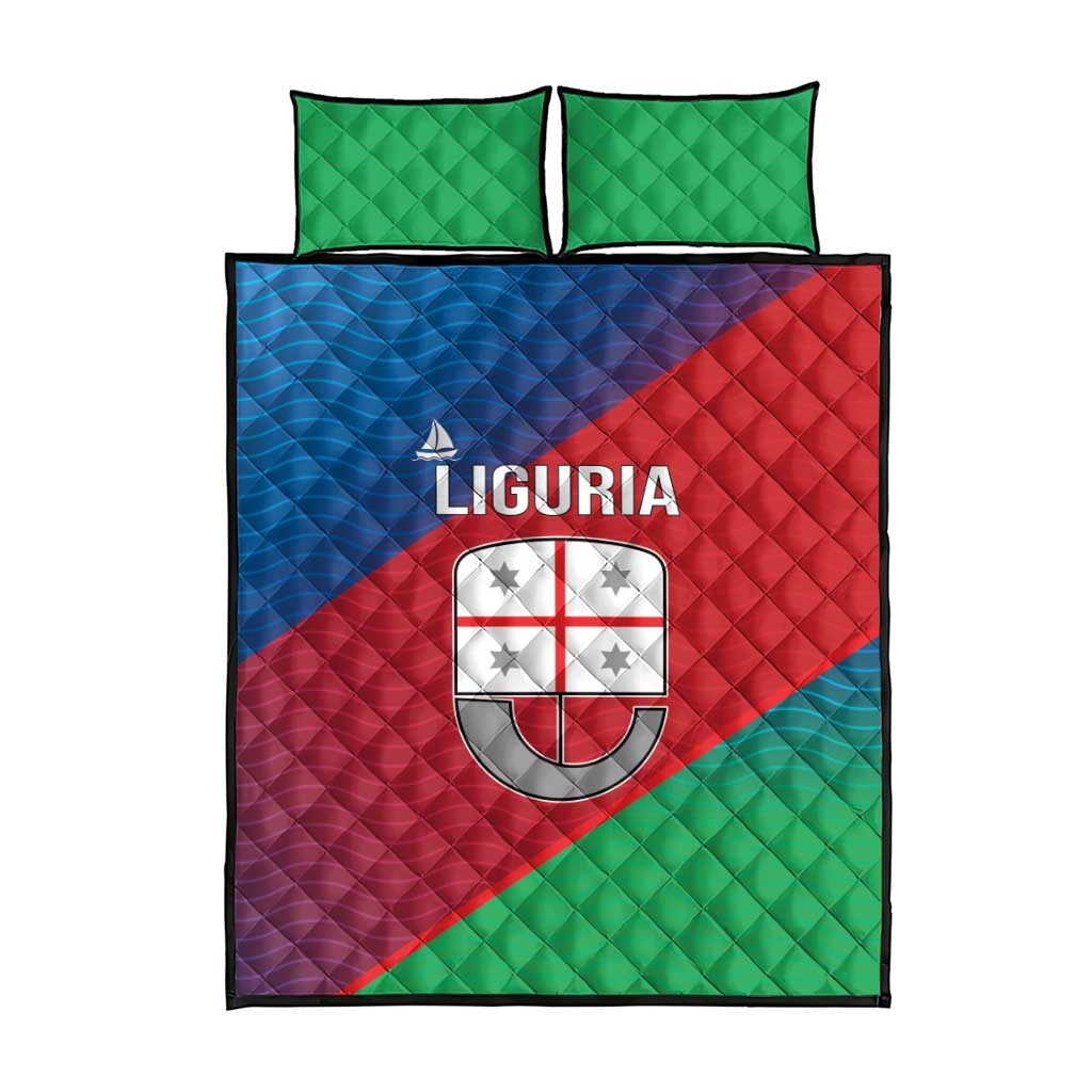 Italy Liguria Quilt Bed Set Emblem With Flag Style - Wonder Print Shop