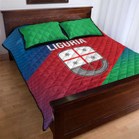 Italy Liguria Quilt Bed Set Emblem With Flag Style - Wonder Print Shop