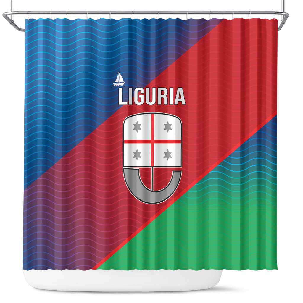 Italy Liguria Shower Curtain Emblem With Flag Style - Wonder Print Shop