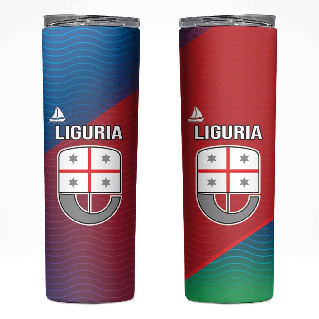Italy Liguria Skinny Tumbler Emblem With Flag Style - Wonder Print Shop