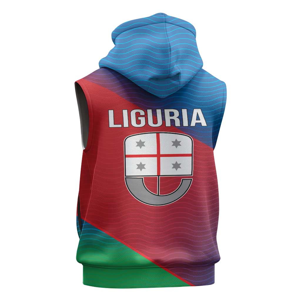 Italy Liguria Sleeveless Hoodie Emblem With Flag Style - Wonder Print Shop