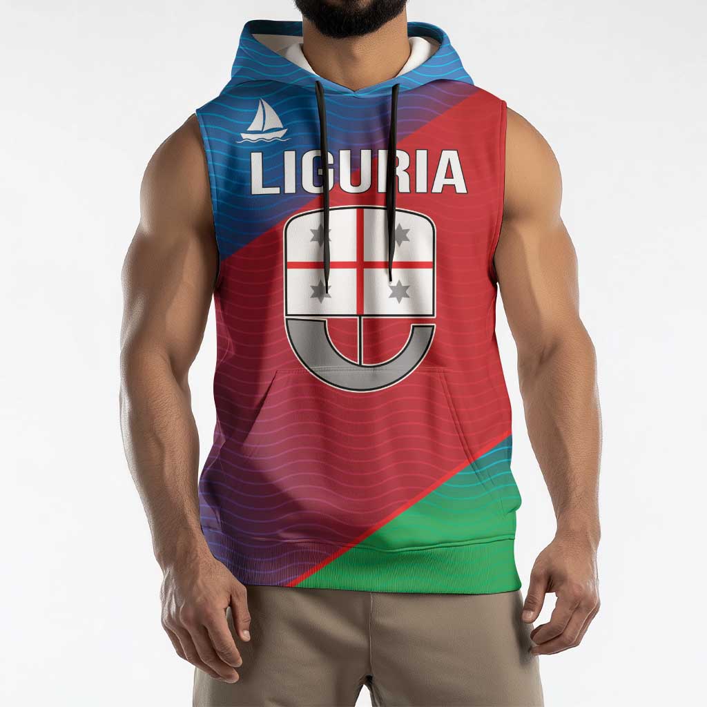 Italy Liguria Sleeveless Hoodie Emblem With Flag Style - Wonder Print Shop