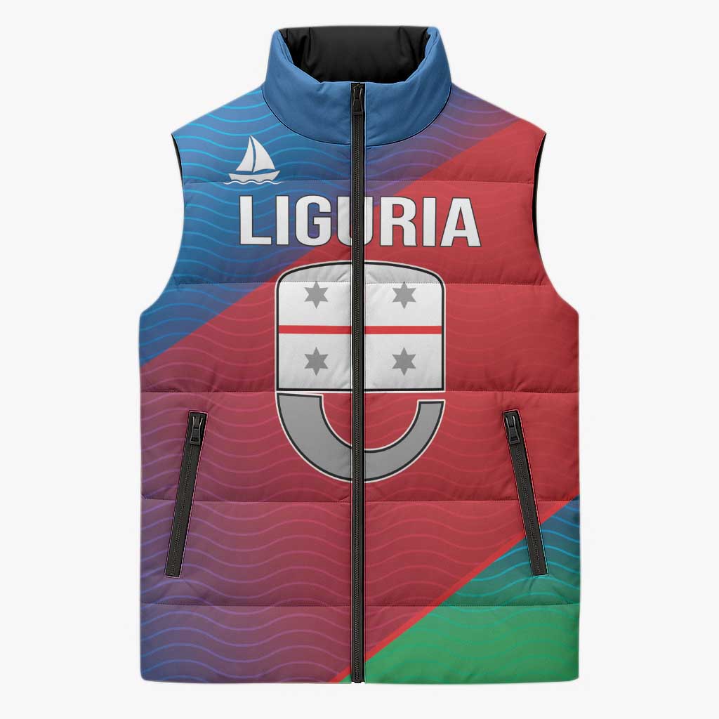 Italy Liguria Sleeveless Puffer Jacket Emblem With Flag Style - Wonder Print Shop