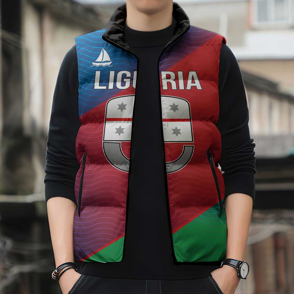 Italy Liguria Sleeveless Puffer Jacket Emblem With Flag Style - Wonder Print Shop