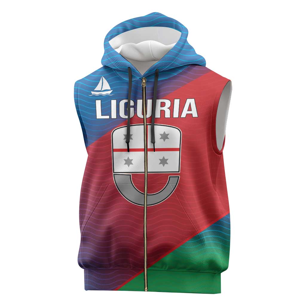 Italy Liguria Sleeveless Zip Hoodie Emblem With Flag Style - Wonder Print Shop