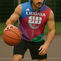 Italy Liguria Sleeveless Zip Hoodie Emblem With Flag Style - Wonder Print Shop