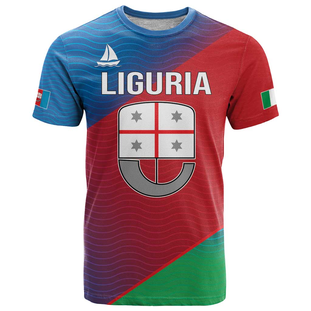 Italy Liguria T Shirt Emblem With Flag Style LT19