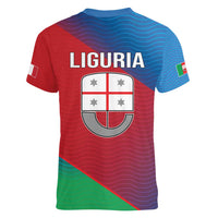 Italy Liguria Women V-Neck T-Shirt Emblem With Flag Style LT19