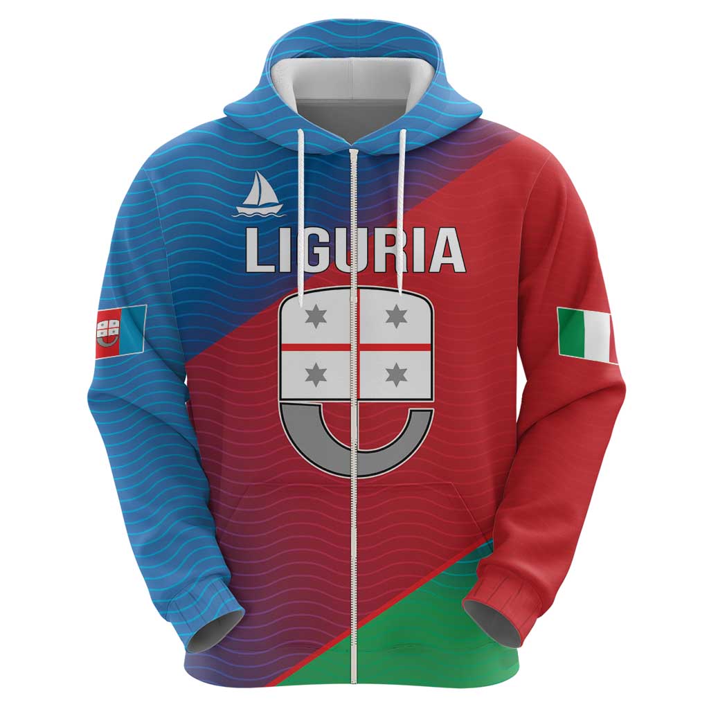 Italy Liguria Zip Hoodie Emblem With Flag Style LT19