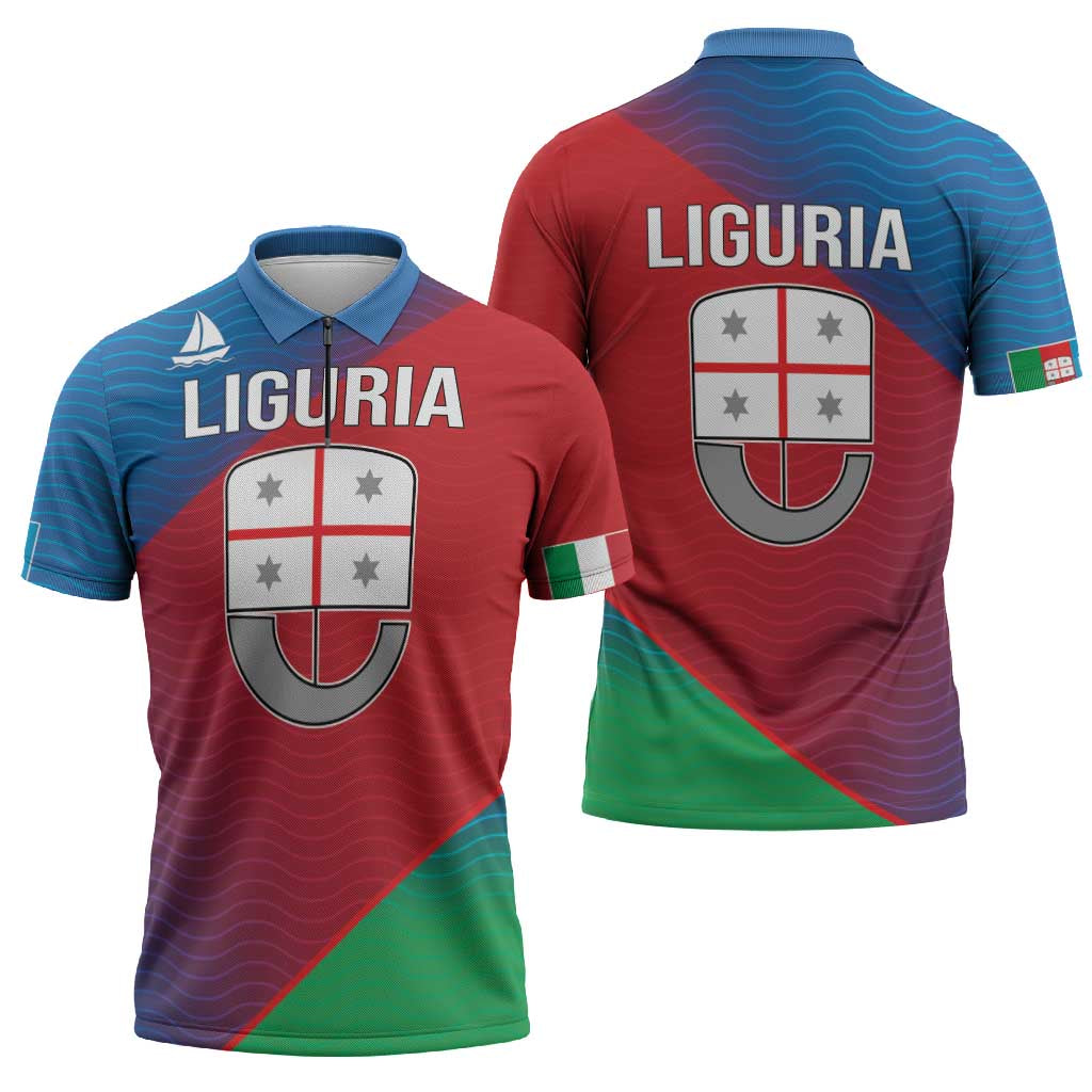 Italy Liguria Zipper Polo Shirt Emblem With Flag Style - Wonder Print Shop