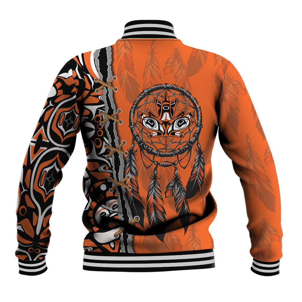 Canada Indigenous Orange Shirt Day Baseball Jacket Haida Dreamcatcher Art