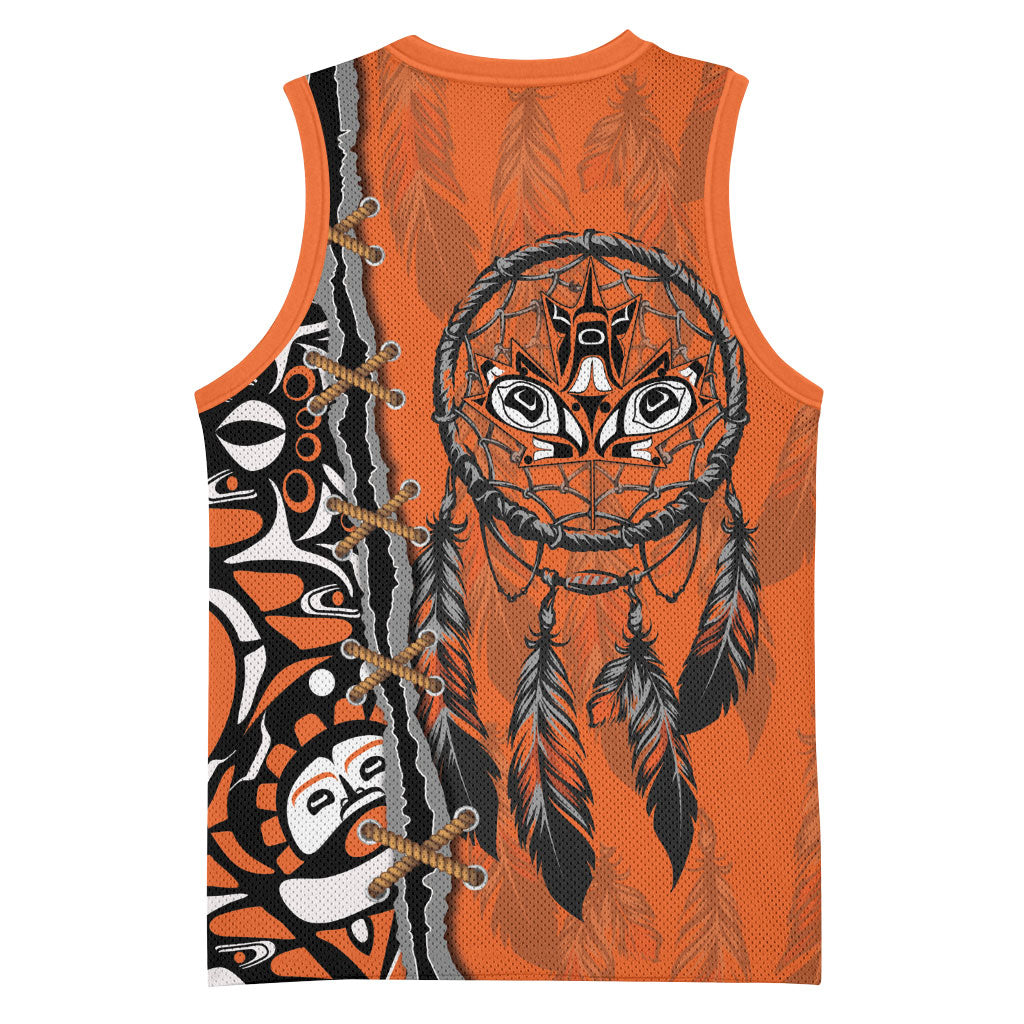 Canada Indigenous Orange Shirt Day Basketball Jersey Haida Dreamcatcher Art