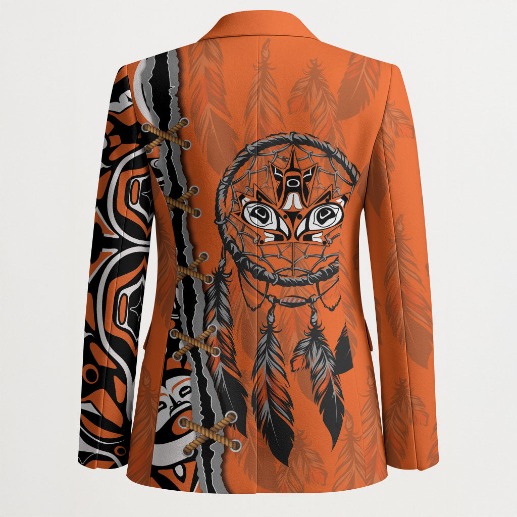 Canada Indigenous Orange Shirt Day Blazer Haida Dreamcatcher Art