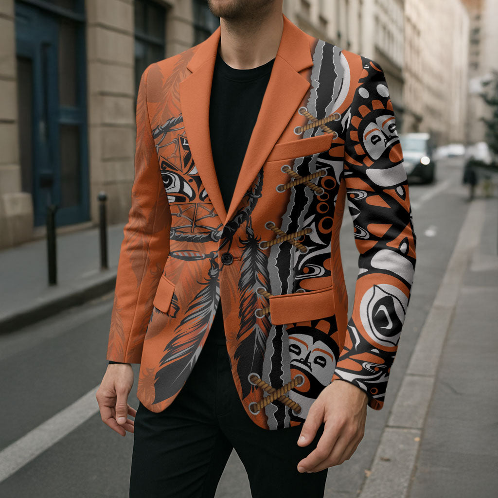 Canada Indigenous Orange Shirt Day Blazer Haida Dreamcatcher Art