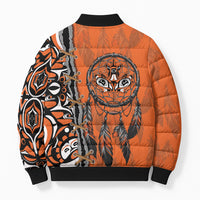 Canada Indigenous Orange Shirt Day Bomber Puffer Jacket Haida Dreamcatcher Art