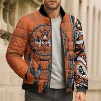Canada Indigenous Orange Shirt Day Bomber Puffer Jacket Haida Dreamcatcher Art