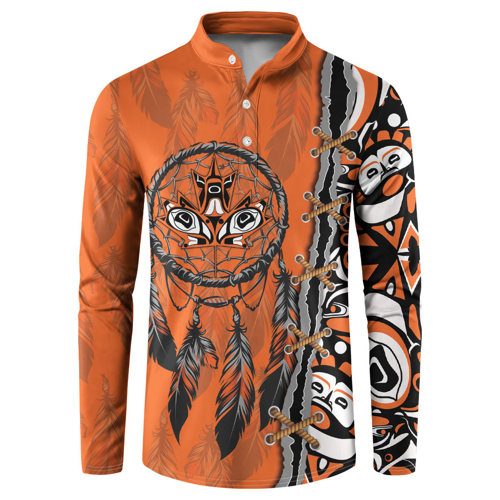 Canada Indigenous Orange Shirt Day Button Sweatshirt Haida Dreamcatcher Art